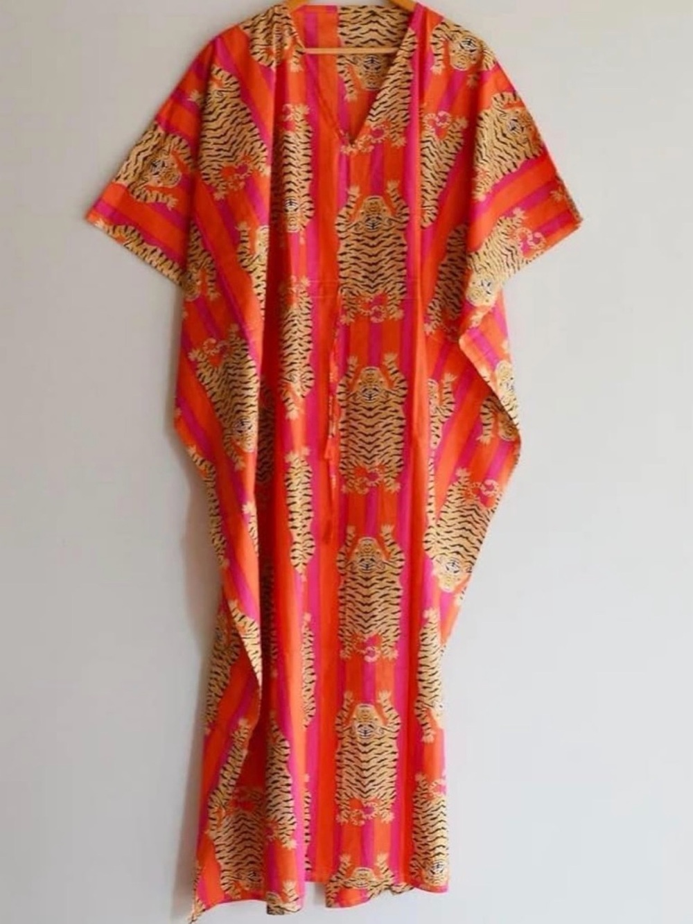 Bold Orange & Pink Tiger-Print Caftan